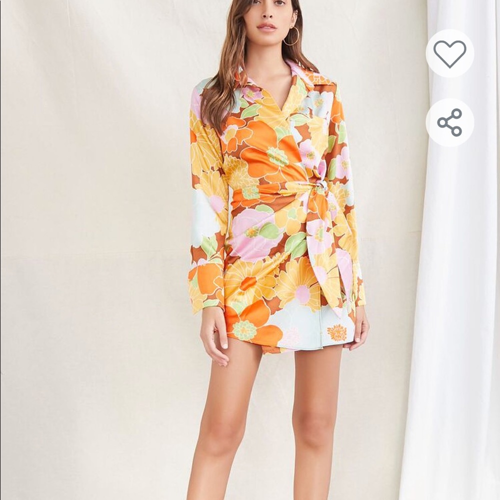 Floral Satin Belted Wrap Dress